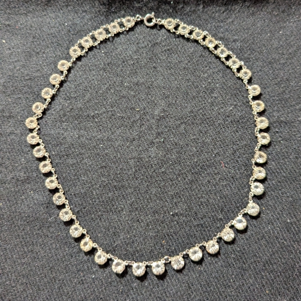 Vintage Silver Tone Clear Crystal Statement Choker Necklace